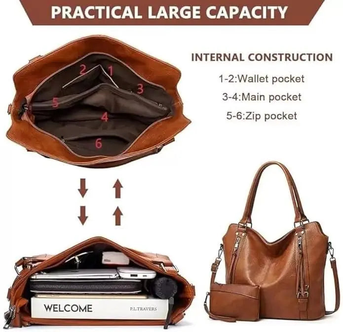 Tote Bags For Women PU Leather Hobo Bags for Women Purse Stylish 2 in 1 Handbags with Shoulder Strap Ladies Office Bag dgksgw-eg