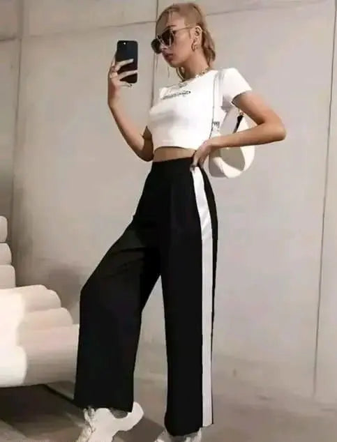 Women's Hight Waist Wide-Leg Jogger Pant Black & White Stripe dgksgw-eg