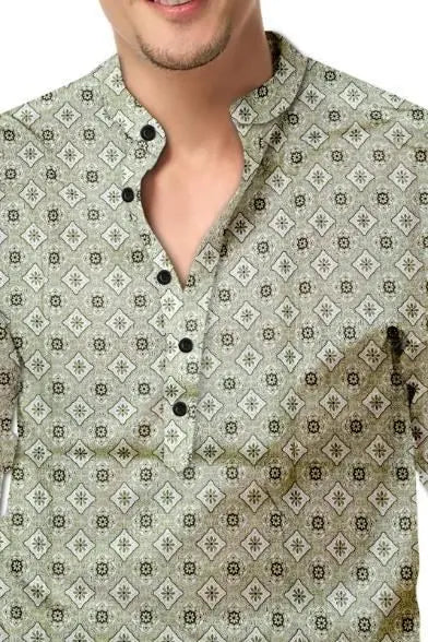 Men's Printed Spread Collar Casual Shirt Green dgksgw-eg