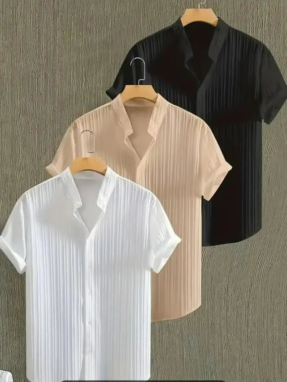 Men's Solid Retro Short Sleeves Button-Up Shirt Pack of 3 dgksgw-eg