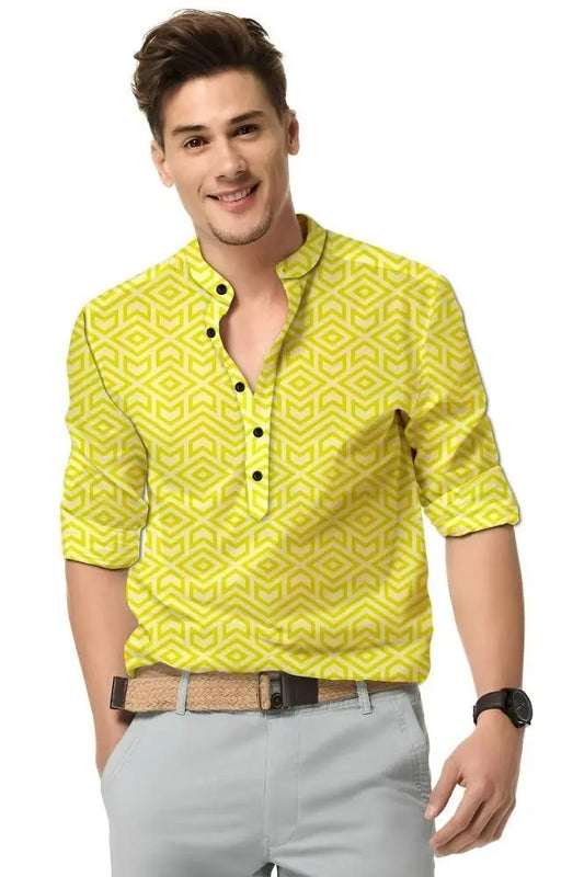 Men's Printed Spread Collar Casual Shirt Yellow dgksgw-eg
