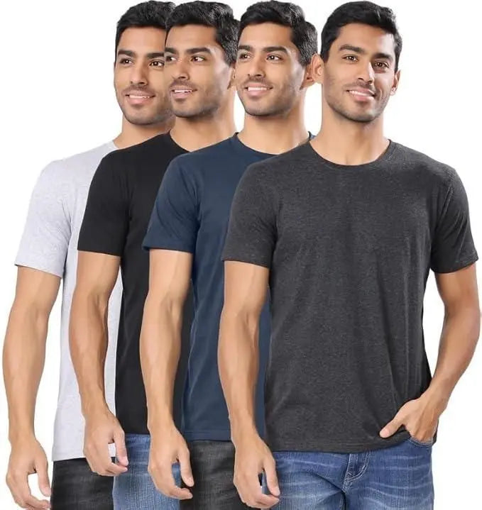 Men's Polycotton Solid Round Neck T-shirts (Pack of 4) dgksgw-eg