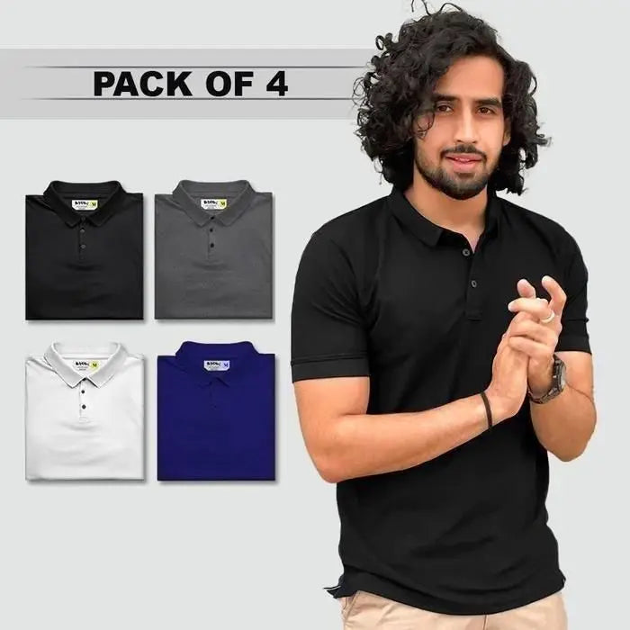 Poly Matte Solid Half Sleeves Mens Polo T-Shirt Pack Of 4 dgksgw-eg