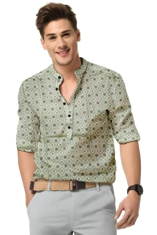 Men's Printed Spread Collar Casual Shirt Green dgksgw-eg