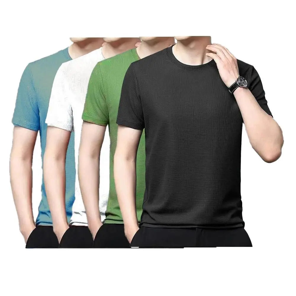 Polyester Stretchable Solid Half Sleeves Mens Round Neck T-Shirt Pack Of 4 dgksgw-eg