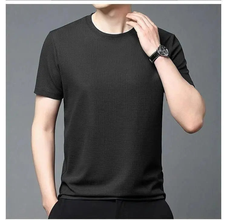 Polyester Stretchable Solid Half Sleeves Mens Round Neck T-Shirt Pack Of 4 dgksgw-eg