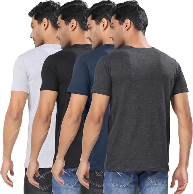 Men's Polycotton Solid Round Neck T-shirts (Pack of 4) dgksgw-eg