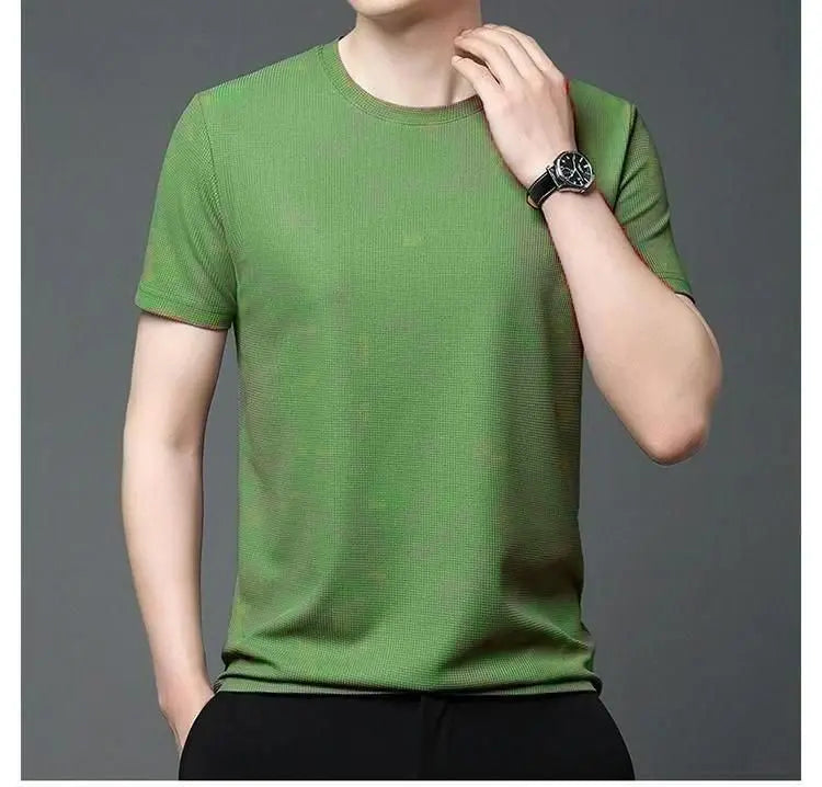 Polyester Stretchable Solid Half Sleeves Mens Round Neck T-Shirt Pack Of 4 dgksgw-eg