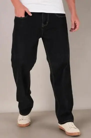 Men's Loose Fit Mid Rise Black Jeans dgksgw-eg