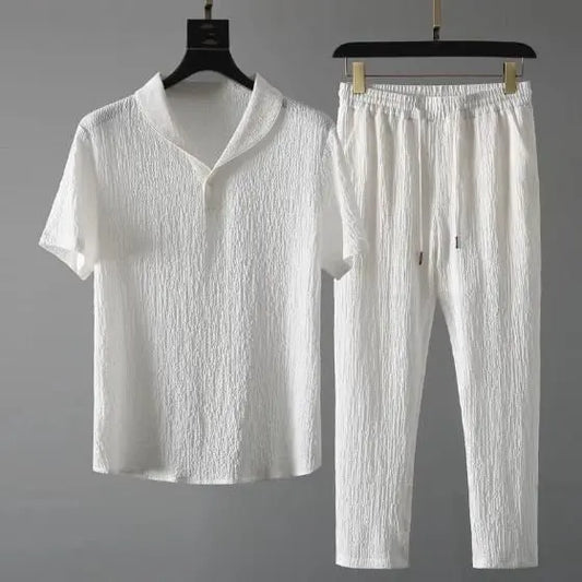 Men's Crinkled Co-Ord Set White dgksgw-eg