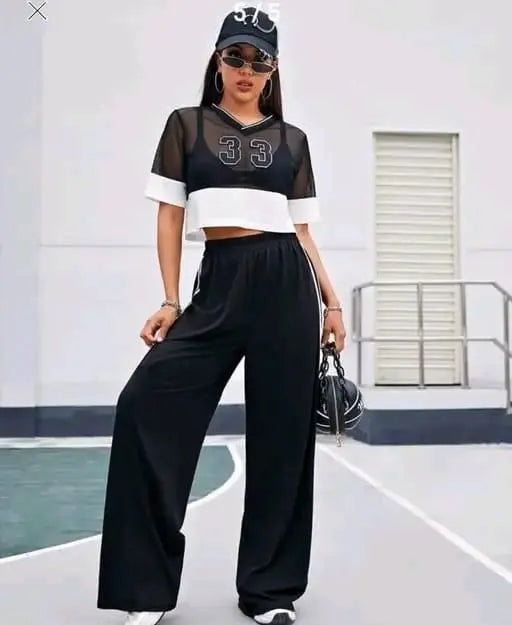 Women's Hight Waist Wide-Leg Jogger Pant Black & White Stripe dgksgw-eg