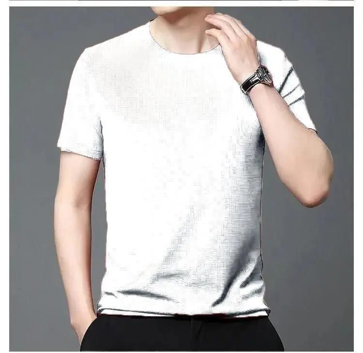 Polyester Stretchable Solid Half Sleeves Mens Round Neck T-Shirt Pack Of 4 dgksgw-eg