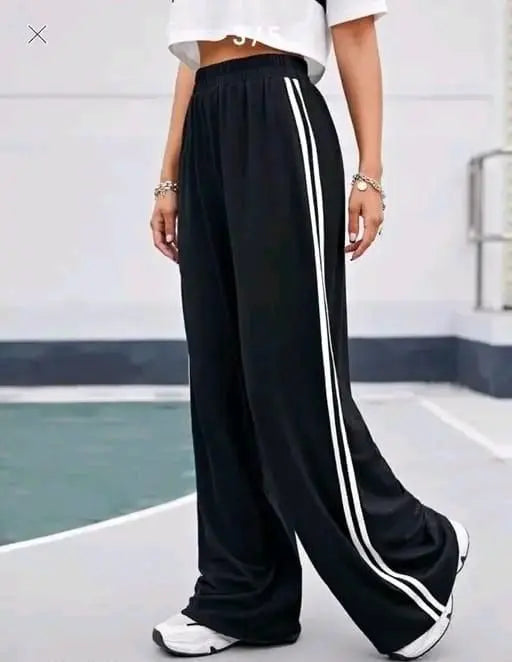 Women's Hight Waist Wide-Leg Jogger Pant Black & White Stripe dgksgw-eg