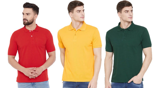 Cotton Blend Solid Half Sleeves Mens Polo Neck T-Shirt (Pack of 3) dgksgw-eg