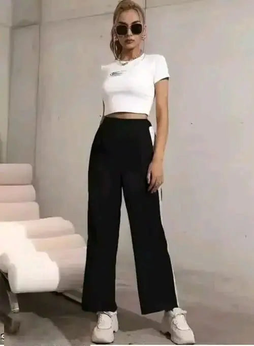 Women's Hight Waist Wide-Leg Jogger Pant Black & White Stripe dgksgw-eg