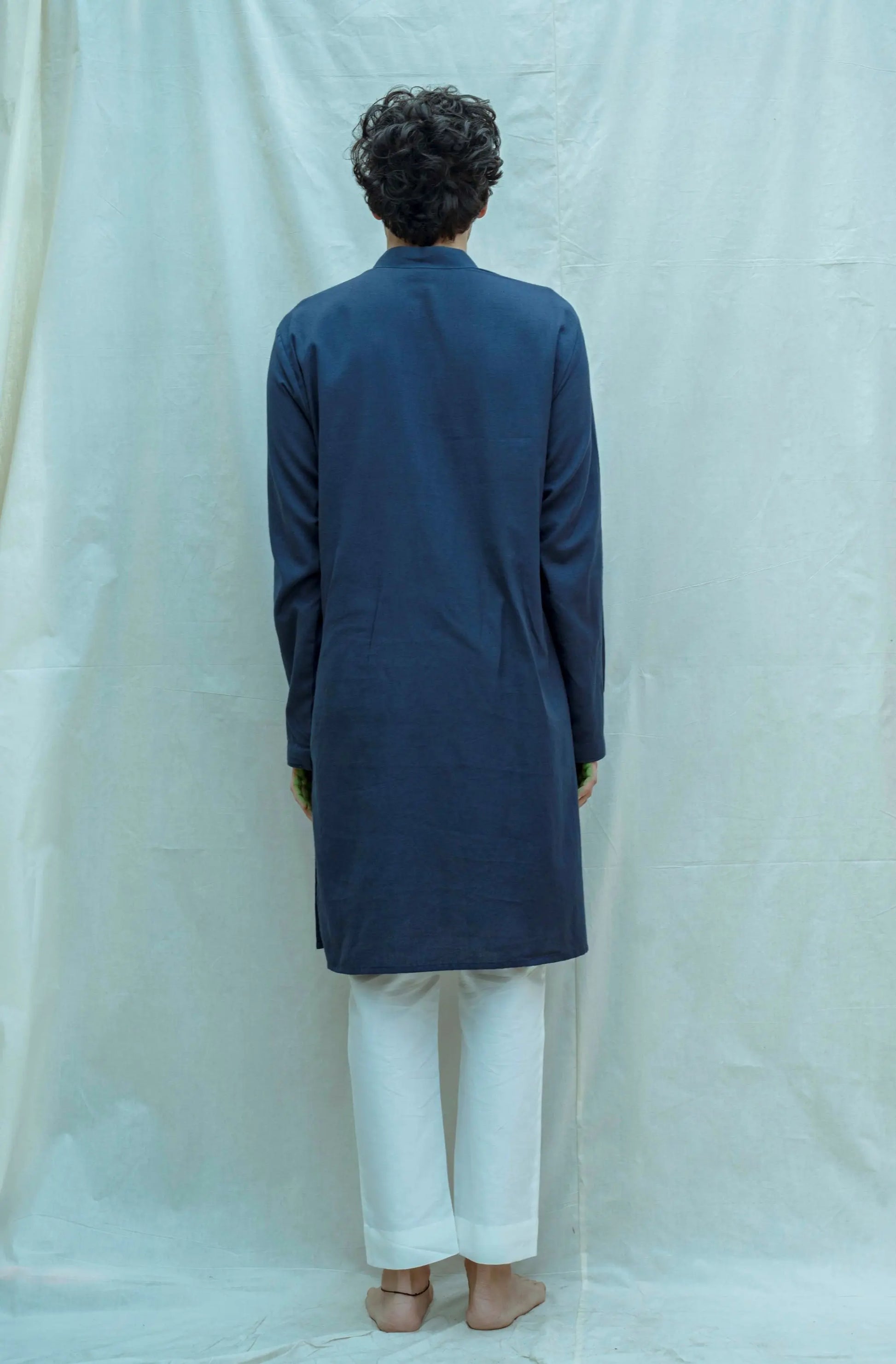 Cotton X Linen Royal Blue Overlap Kurta-1